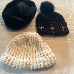 Stylish Kids Beanie Set - Black and Cream& a ladies fur hat